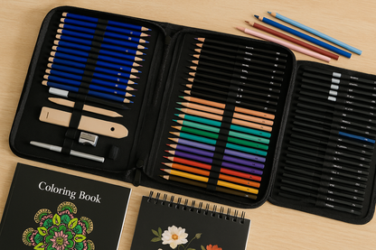 Comet set-96-Piece Art Set with Colored & Graphite Pencils, Sketchbook, and Case