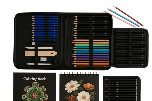 Comet set-96-Piece Art Set with Colored & Graphite Pencils, Sketchbook, and Case
