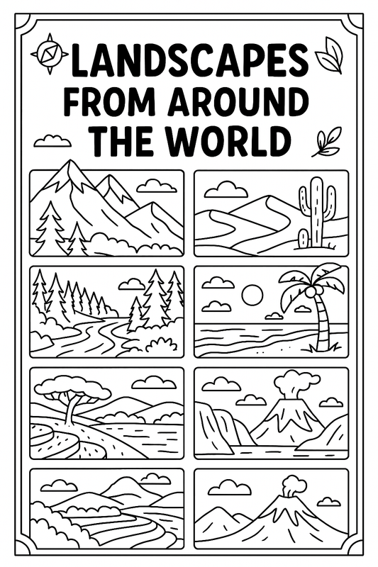 Landscapes – 25-Page Digital Coloring Book of Mountains, Forests, Rivers & More