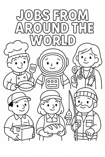 Jobs from Around the World – 25-Page Digital Coloring Book for Kids