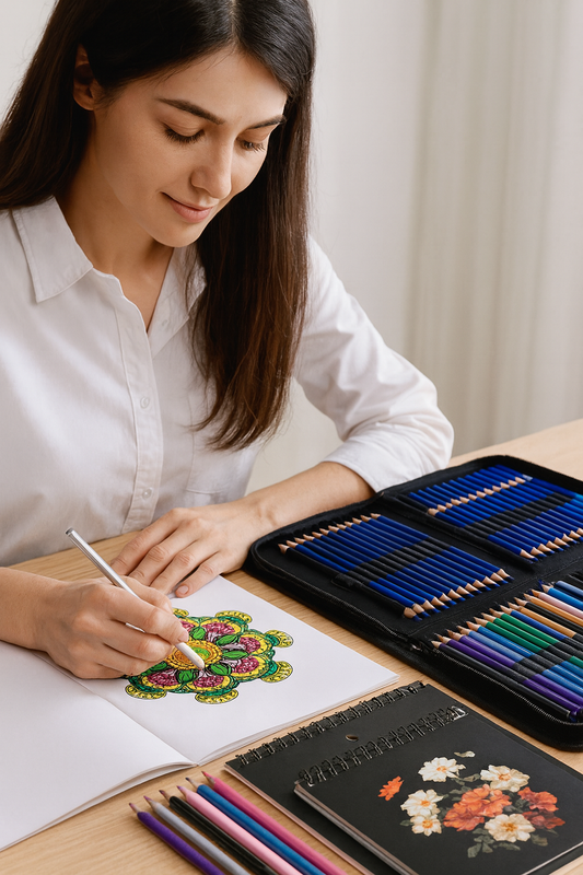 Comet set-96-Piece Art Set with Colored & Graphite Pencils, Sketchbook, and Case