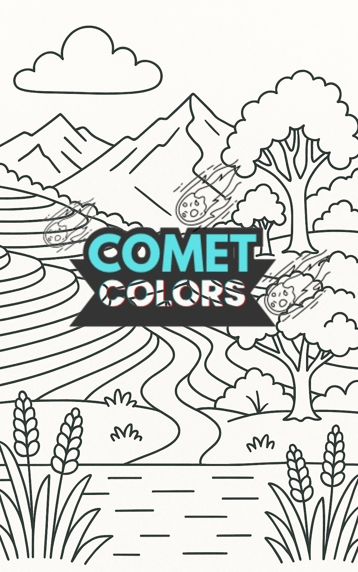 Landscapes – 25-Page Digital Coloring Book of Mountains, Forests, Rivers & More