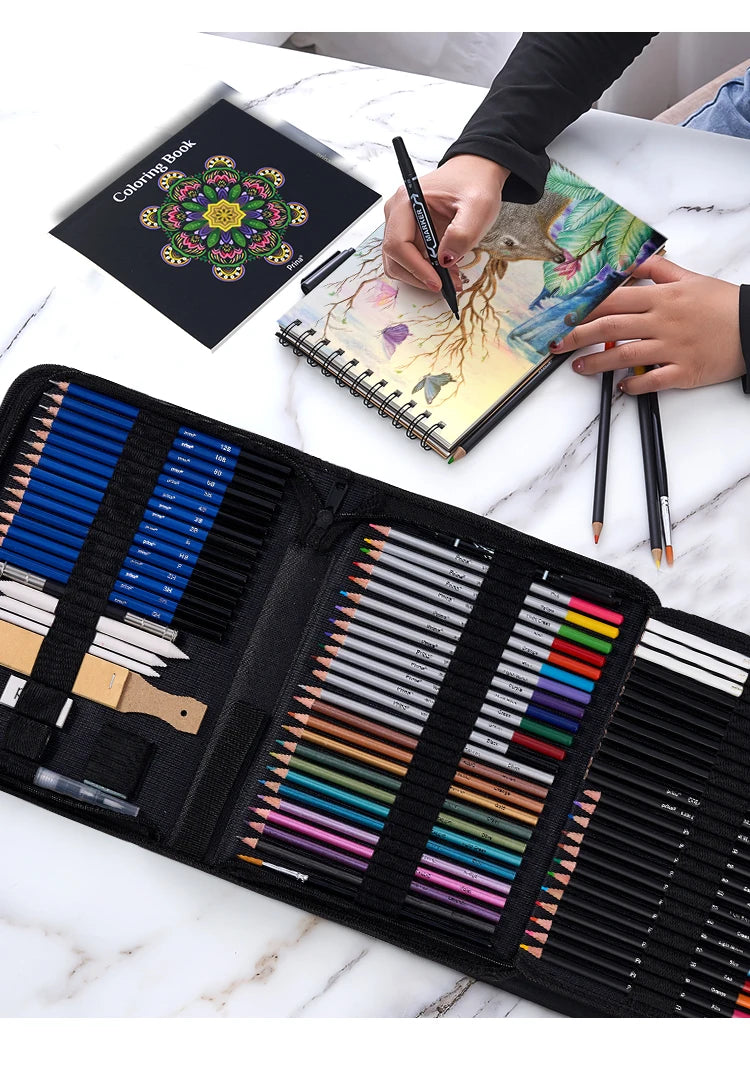 Comet set-96-Piece Art Set with Colored & Graphite Pencils, Sketchbook, and Case
