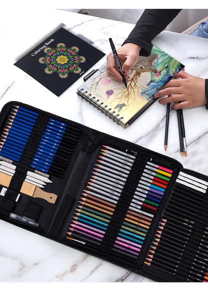 Comet set-96-Piece Art Set with Colored & Graphite Pencils, Sketchbook, and Case