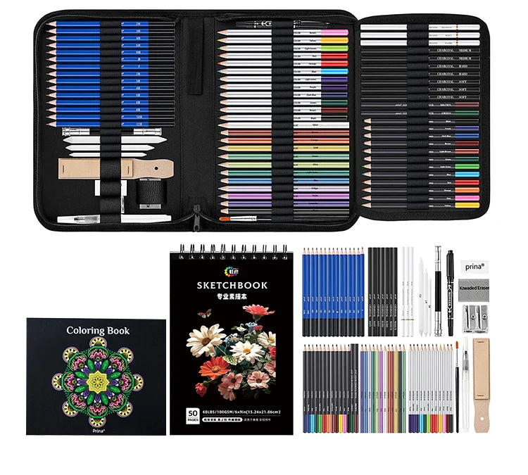 Comet set-96-Piece Art Set with Colored & Graphite Pencils, Sketchbook, and Case