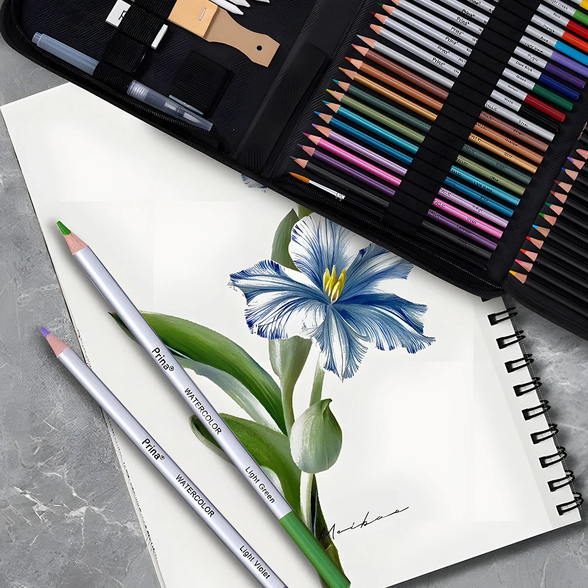 Comet set-96-Piece Art Set with Colored & Graphite Pencils, Sketchbook, and Case