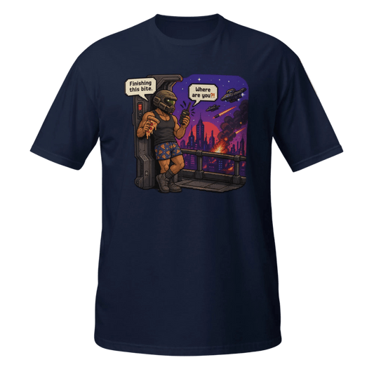 Finishing This Bite – Retro Space Soldier Pixel Tee - CometColors