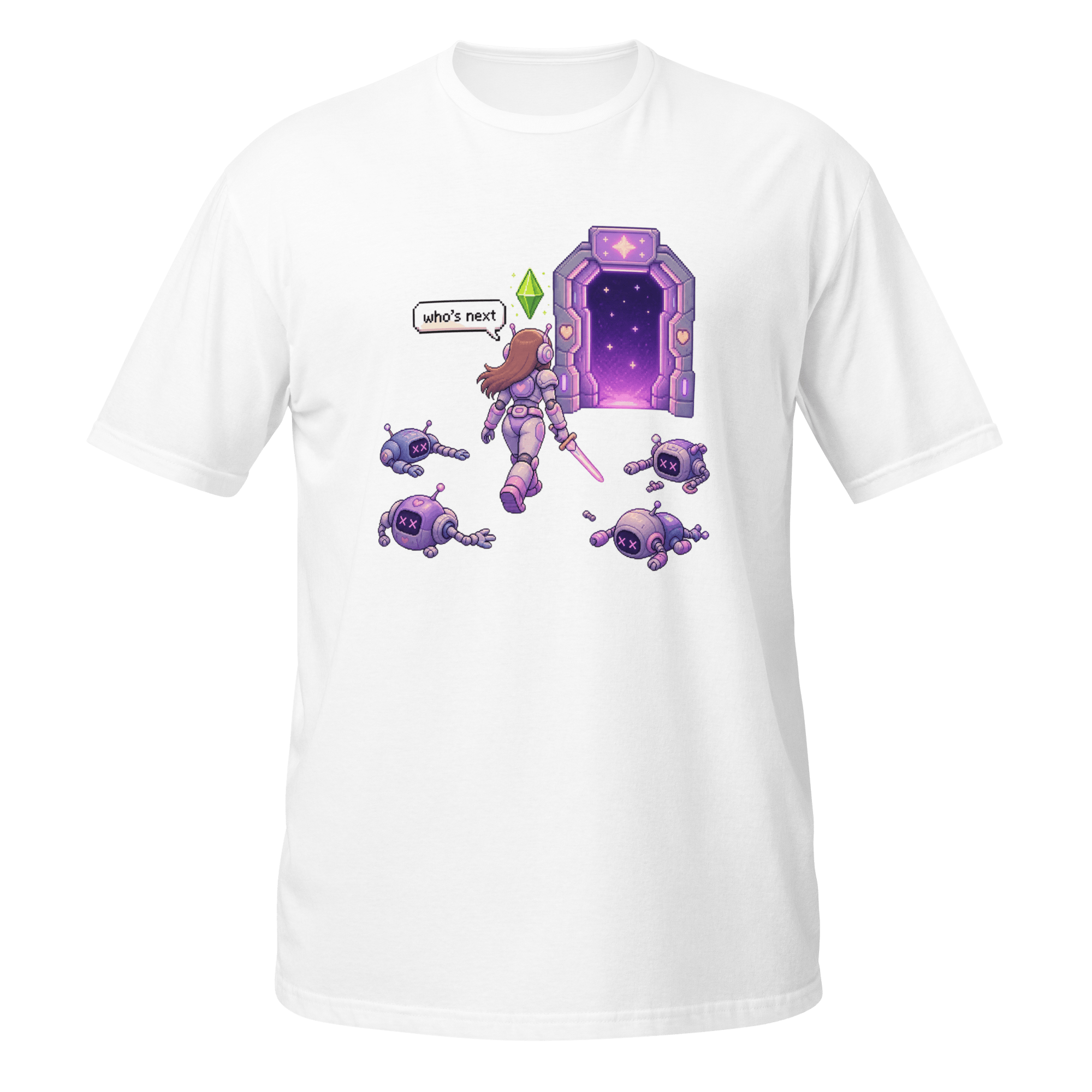 “Who’s Next” Retro Sci - Fi Pixel Tee - CometColors